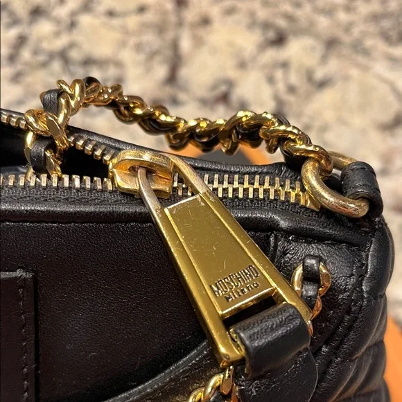 Moschino Black Quilted Mini Jacket Bag with Gold Chain Trim - Picture 3 of 14